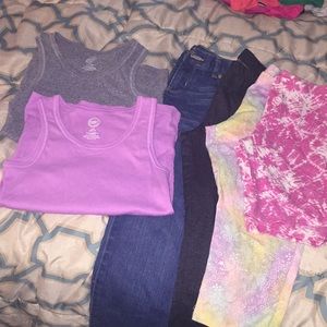 Girls large bundle bottoms and tanks
